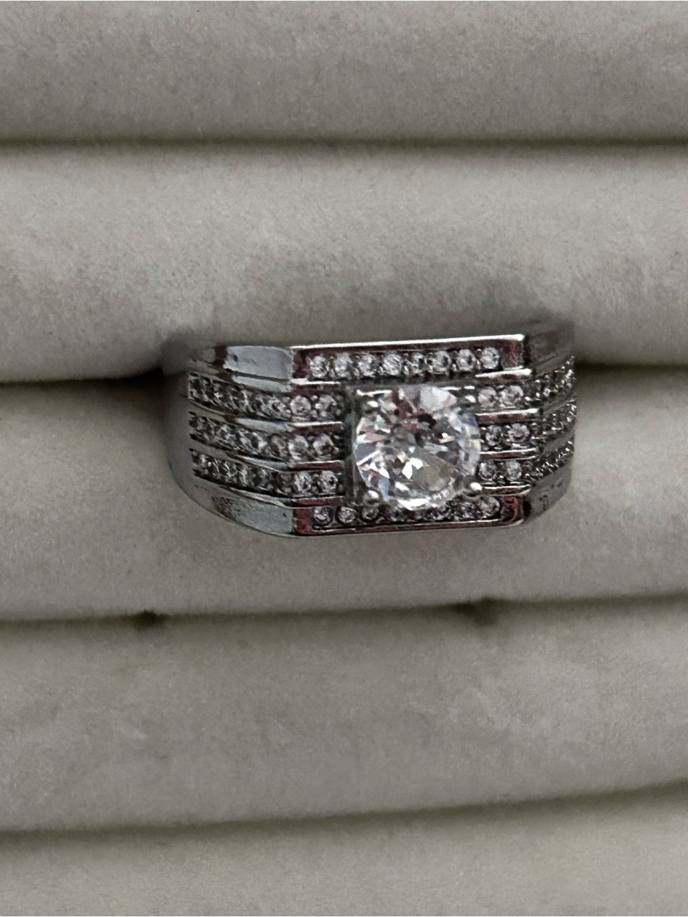 Silver-Tone Multi-Row Cubic Zirconia Statement Ring - White